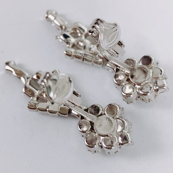 VTG 1950s Mid Century Clear Rhinestone Chandelier Dangle Clip On Earrings - Picture 8 of 9